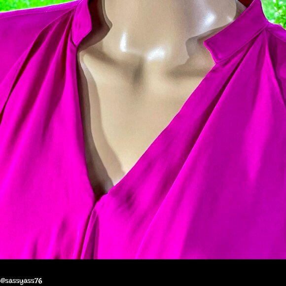 ▪️PETER NYGARD▪️Fuchsia Pink Ruffle Front High Low Long Sleeve Blouse - Picture 3 of 5